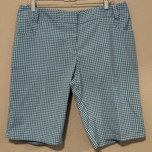 NWT Adidas Women's Plaid Bermuda Golf Shorts in Cosmic Blue/White Size 12